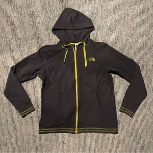The North Face Charcoal Hoodie with Vibrant Yellow Trim